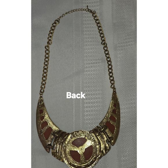 Cleopatra Statement Necklace Egyptian Revival Orange Gems Gold-Tone 18" Costume - Picture 6 of 10